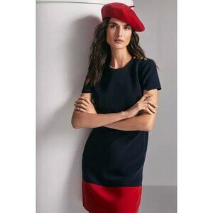 NWT Lauren Ralph Lauren Two Tone Crepe Shift Dress Navy Red Sz 2 $195 [jb]
